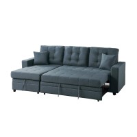 Convertible Sectional With Accent Pillows In Blue Grey