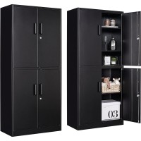 Metal Storage Cabinet With 3 Adjustable Shelves Garage Storage Cabinet With Lock Black Metal Cabinet With Locking Doors Steel Pa