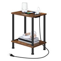 Hoobro Sideend Table With Charging Station Usb Ports And Outlet Nightstand With 2Layer Storage Shelves For Small Spaces Liv