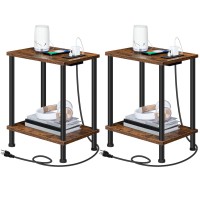 Hoobro Sideend Table With Charging Station Set Of 2 With Usb Ports And Outlets Nightstand With 2Layer Storage Shelves For Sm