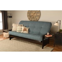 Kodiak Furniture Phoenix Queen-Size Espresso Wood Futon-Linen Aqua Blue Mattress