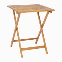 Martindale Solid Acacia Wood 24 Inch Square Portable Folding Patio Table with Slatted Top and X Shaped Frame in Natural