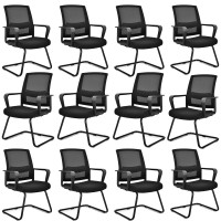 Tangkula Office Guest Chair Set Of 12, Reception Chairs Conference Room Chairs With Adjustable Lumbar Support & Sled Base, Modern Mid Back Mesh Desk Chair No Wheels