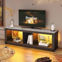 Bestier White Marble Tv Stand Led Entertainment Center Gaming Tv Stand For 55 Inch Tv Rgb Television Stand With 2 Adjustable Glass Shelves Ps4 Game Console Cabinet For Living Room
