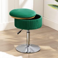 Lue Bona 360?Swivel Vanity Stool Chair For Makeup Room, Height Adjustable Stool For Vanity With Storage, Small Emerald Velvet Vanity Stool For Bathroom, Living Room