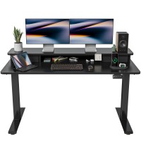 Fezibo 55 X 24 Inch Height Adjustable Electric Standing Desk With Double Drawer Stand Up Desk With Storage Shelf Sit Stand Des