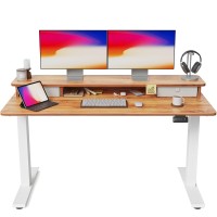 Fezibo 55 X 24 Inch Height Adjustable Electric Standing Desk With Double Drawer Stand Up Desk With Storage Shelf Sit Stand Des