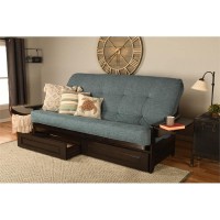 Kodiak Furniture Phoenix Queen Espresso Wood Storage Futon-Aqua Blue Mattress