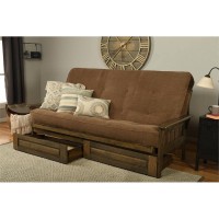 Kodiak Tucson Queen Futon Frame With Storage Drawers - Wood Futon Set With Mattress Included In Mocha Brown Color