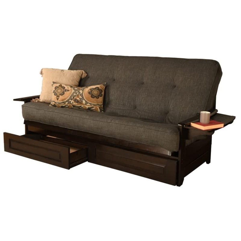 Kodiak Furniture Phoenix Queen Espresso Wood Storage Futon-Charcoal Mattress