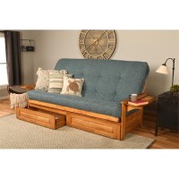 Kodiak Furniture Phoenix Queen Butternut Wood Storage Futon- Aqua Blue Mattress