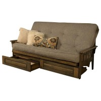 Kodiak Tucson Queen Futon Frame With Storage Drawers - Wood Futon Set With Mattress Included In Stone Color
