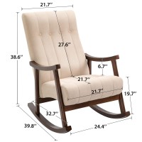 AVAWING Upholstered Rocking Chair with Fabric Padded Seat,Comfortable Rocker Solid Wood for Living Room,Modern High Back Armchair,Adult Single Sofa,Old Man Chair (Beige)