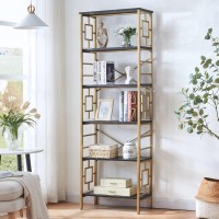 Homissue Bookcase,6-Tier Tall Bookshelf Metal Bookcase And Bookshelves, Free Standing Storage Modern Bookshelf For Home Office Living Room And Bedroom, Black & Gold