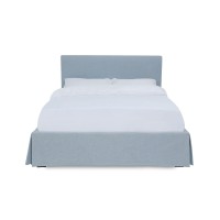 Kayla Fabric Upholstered Queen Size Skirted Panel Bed, Sky Blue