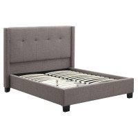 Adams Low Profile Queen Bed, Piped Edges, Tufted Linen, Gray