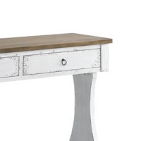 48 Inch 2 Drawer Console Table, Ring Metal Handles, Distressed White