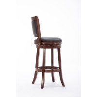 Haley 29 Inch Hardwood Swivel Barstool, Vegan Faux Leather Upholstery, Cherry Brown, Black