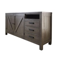 Cher 72 Inch Plank Sideboard Cabinet Buffet, 2 Doors, 3 Drawers, Taupe Gray