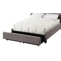Rue Low Profile Storage Full Bed, Tufted Upholstered in Gray Linen