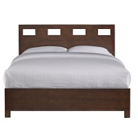 Yee Mahogany Wood Queen Bed with Storage, Panel Cut Out Design, Dark Brown