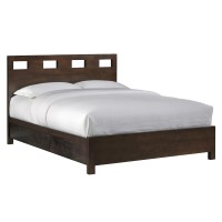 Yee Mahogany Wood Queen Bed with Storage, Panel Cut Out Design, Dark Brown