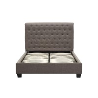 Rue Low Profile King Bed, Button Tufted Uphosltered Rolled Back, Gray