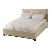 Smith Solid Wood Platform King Uphosltered Bed with Storage, Cream