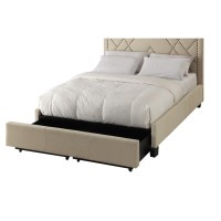 Smith Solid Wood Platform King Uphosltered Bed with Storage, Cream