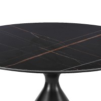 Lam 47 Inch Round Dining Table, Ceramic Top, Hourglass Pedestal Base, Black