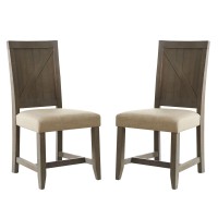 Cher 40 Inch Upholstered Beige Dining Chair, Plank Wood Back, Set of 2