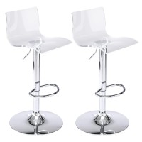 Brage Living Acrylic Bar Stools With Mid Back, Set Of 2, Transparent Adjustable Swivel Airlift Barstools, Counter Height Bar Chairs For Kitchen Dining Room Pub Cafe (Clear)