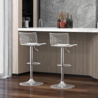 Brage Living Acrylic Bar Stools With Mid Back, Set Of 2, Transparent Adjustable Swivel Airlift Barstools, Counter Height Bar Chairs For Kitchen Dining Room Pub Cafe (Clear)