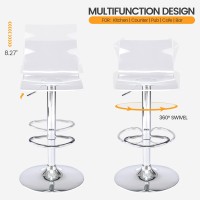 Brage Living Acrylic Bar Stools With Mid Back, Set Of 2, Transparent Adjustable Swivel Airlift Barstools, Counter Height Bar Chairs For Kitchen Dining Room Pub Cafe (Clear)