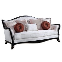 83 Inch Fabric Wingback Sofa, 7 Accent Pillows, Pocket Coil Seat, Cream