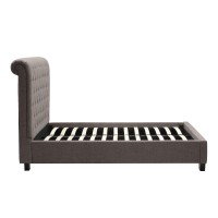 Rue Low Profile Queen Bed, Button Tufted Uphosltered Rolled Back, Gray