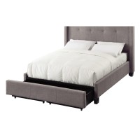 Adams Low Profile Queen Bed, Tufted Linen, Wide Storage, Gray