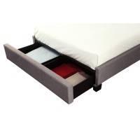 Adams Low Profile Queen Bed, Tufted Linen, Wide Storage, Gray