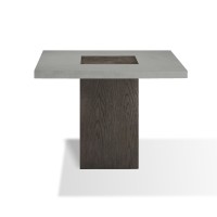 Mod 40 Inch Square Table, Concrete Top, Rubberwood, Pedestal Base, Ash Gray