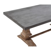 83 Inch Concrete Top Dining Table, Acacia Wood, Turned Pedestal Base, Gray