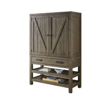 Cher 70 Inch Tall Wood Plank Bar Cabinet, Stemware Storage, Taupe Gray
