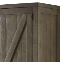 Cher 70 Inch Tall Wood Plank Bar Cabinet, Stemware Storage, Taupe Gray
