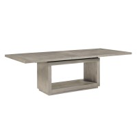 Jose 72-95 Inch Acacia Wood Dining Table, Open Plinth Base, Weathered Gray
