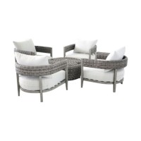 Cali 5 Piece Outdoor Hand Woven Wicker Set, Storage Coffee Table, Gray