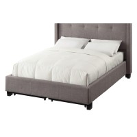 Adams Low Profile Full Bed, Tufted Linen, Wide Storage, Gray