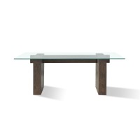 Lan 80 Inch Dining Table, Glass Top, Wood Double Pedestal, 6 Seater, Brown