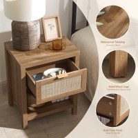 Sicotas Rattan Nightstand Set Of 2 Farmhouse Night Stand With Drawer And Storage Shelf Boho Bedside Table End Table Side Tab