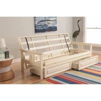 Kodiak Furniture Monterey White Storage Wood Futon With Twill Gray Mattress