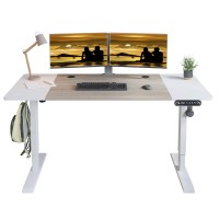 Jceet Adjustable Height Electric Standing Desk - 63 X 30 Inch Sit Stand Computer Desk With Splice Board, Stand Up Desk Table For Home Office, White Frame/White And Oak Top