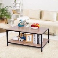 Super Deal 2Tier Industrial Coffee Table With Storage Shelf For Small Apartment Living Room Rectangle Wood And Stable Metal Tv